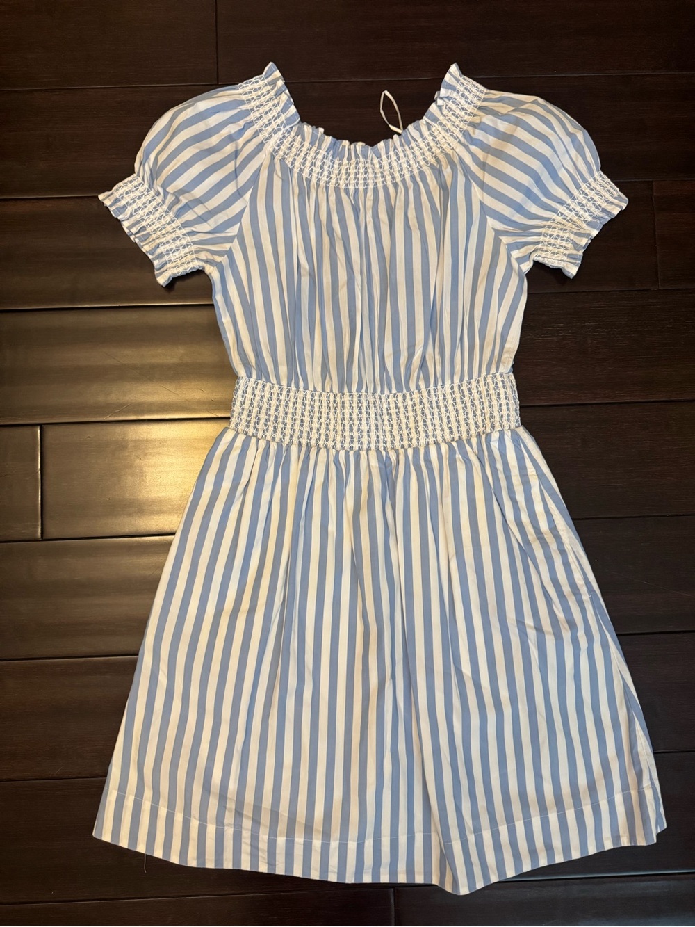 J. Crew Blue and White Striped Smocked Mini Dress